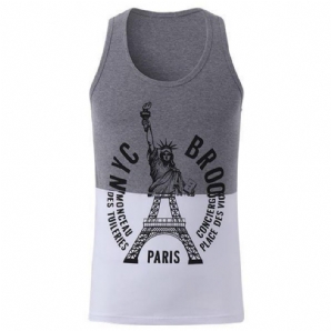 Seobean New York Paris Bedruckte Herrenweste Baumwolle Sommer Freizeit Fitness Jogging Sport Tops