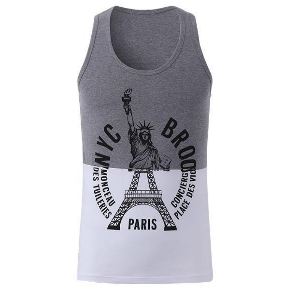 Seobean New York Paris Bedruckte Herrenweste Baumwolle Sommer Freizeit Fitness Jogging Sport Tops