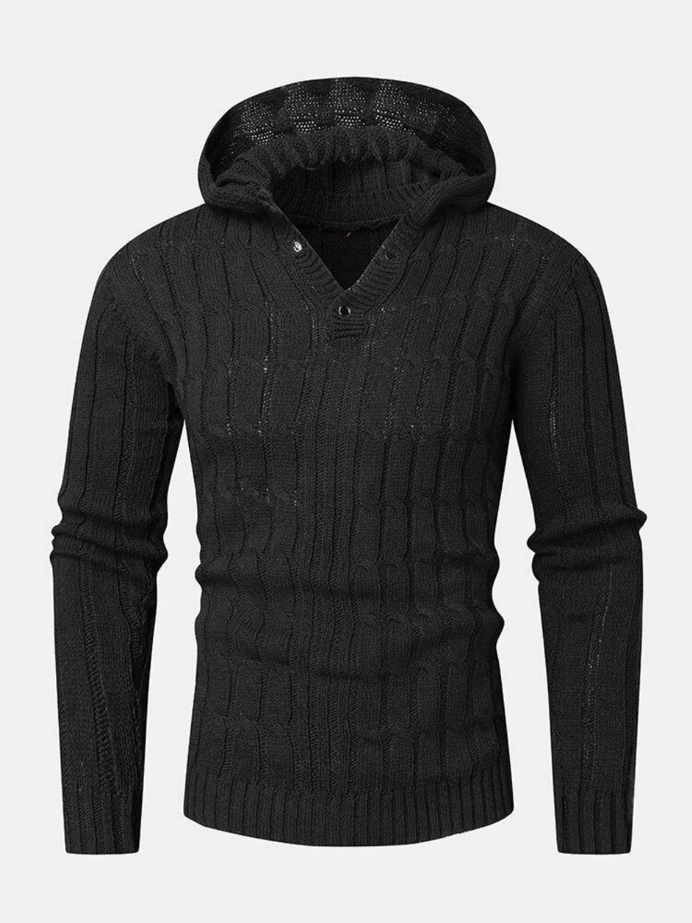 Einfarbige Langärmelige Warme Strickpullover Mit Kapuze Für Herren