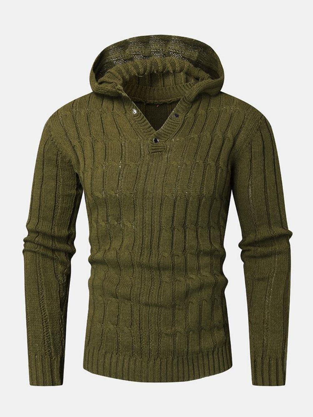 Einfarbige Langärmelige Warme Strickpullover Mit Kapuze Für Herren