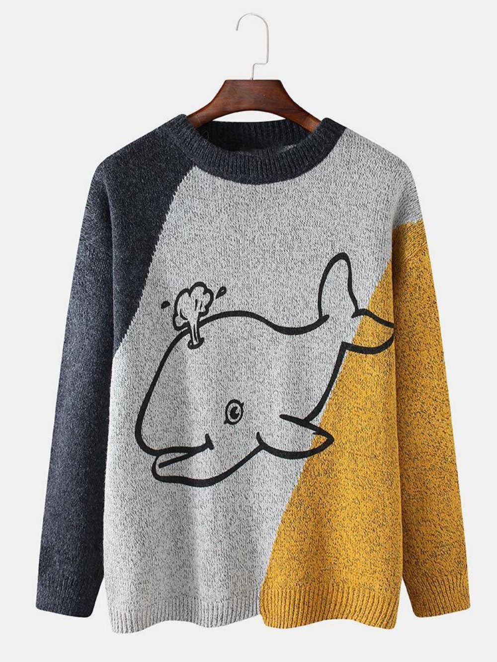 Herren Cartoon Whale Graphics Colorblcok Langarm Süße Strickpullover