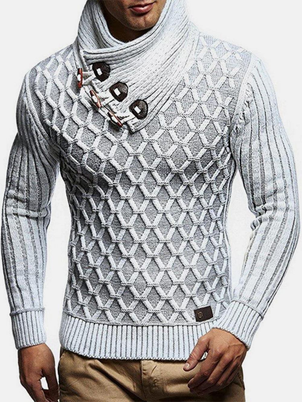 Herren-Strickpullover Mit Gestrickter Textur Stehkragen Warmer Pullover