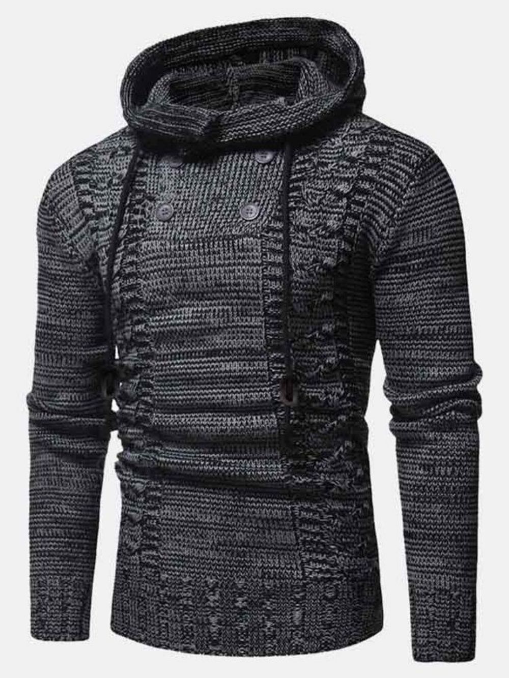 Herren Vintage Halb Zweireihiger Reißverschluss Stricken Warme Kapuzenpullover