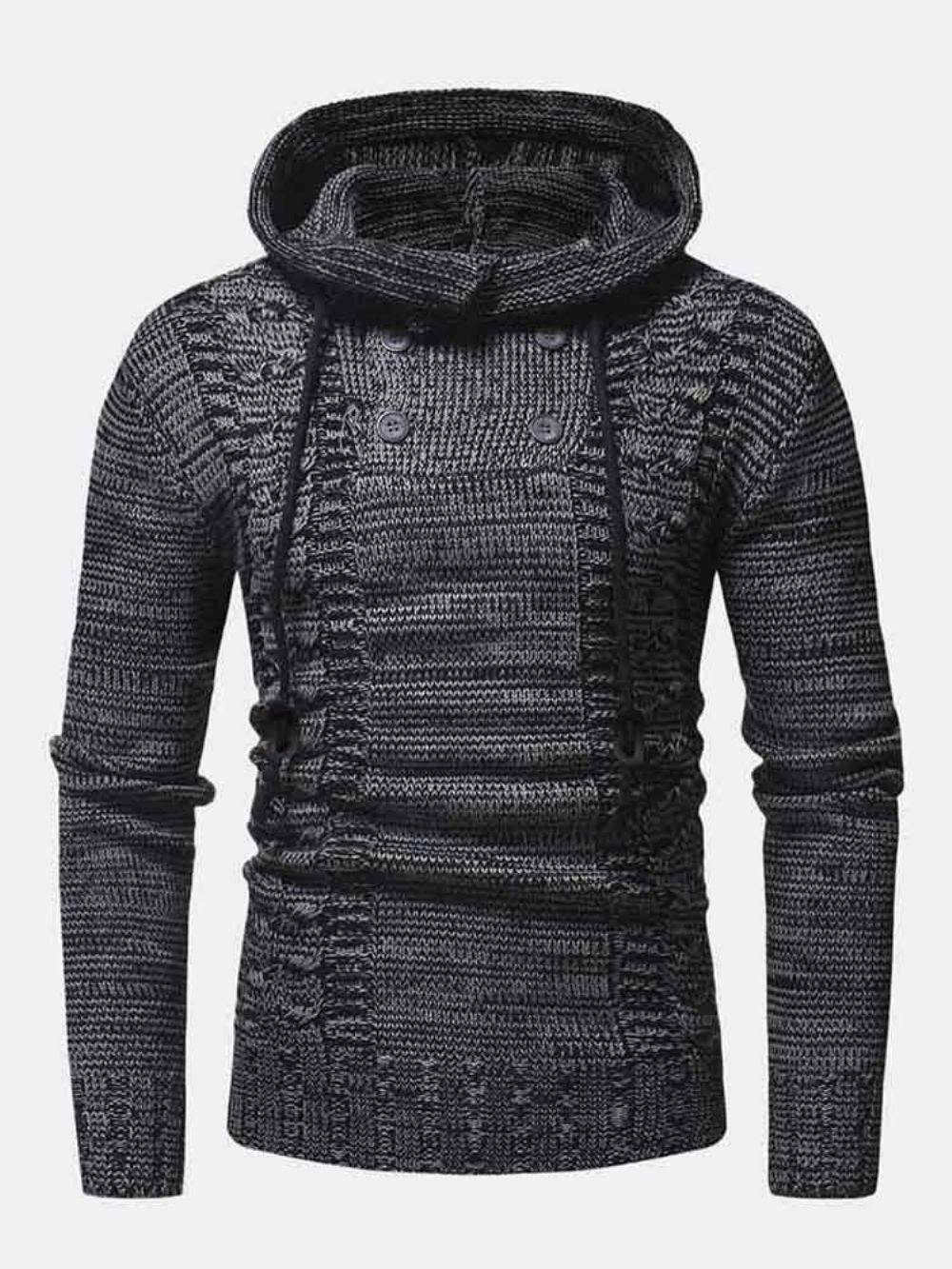 Herren Vintage Halb Zweireihiger Reißverschluss Stricken Warme Kapuzenpullover