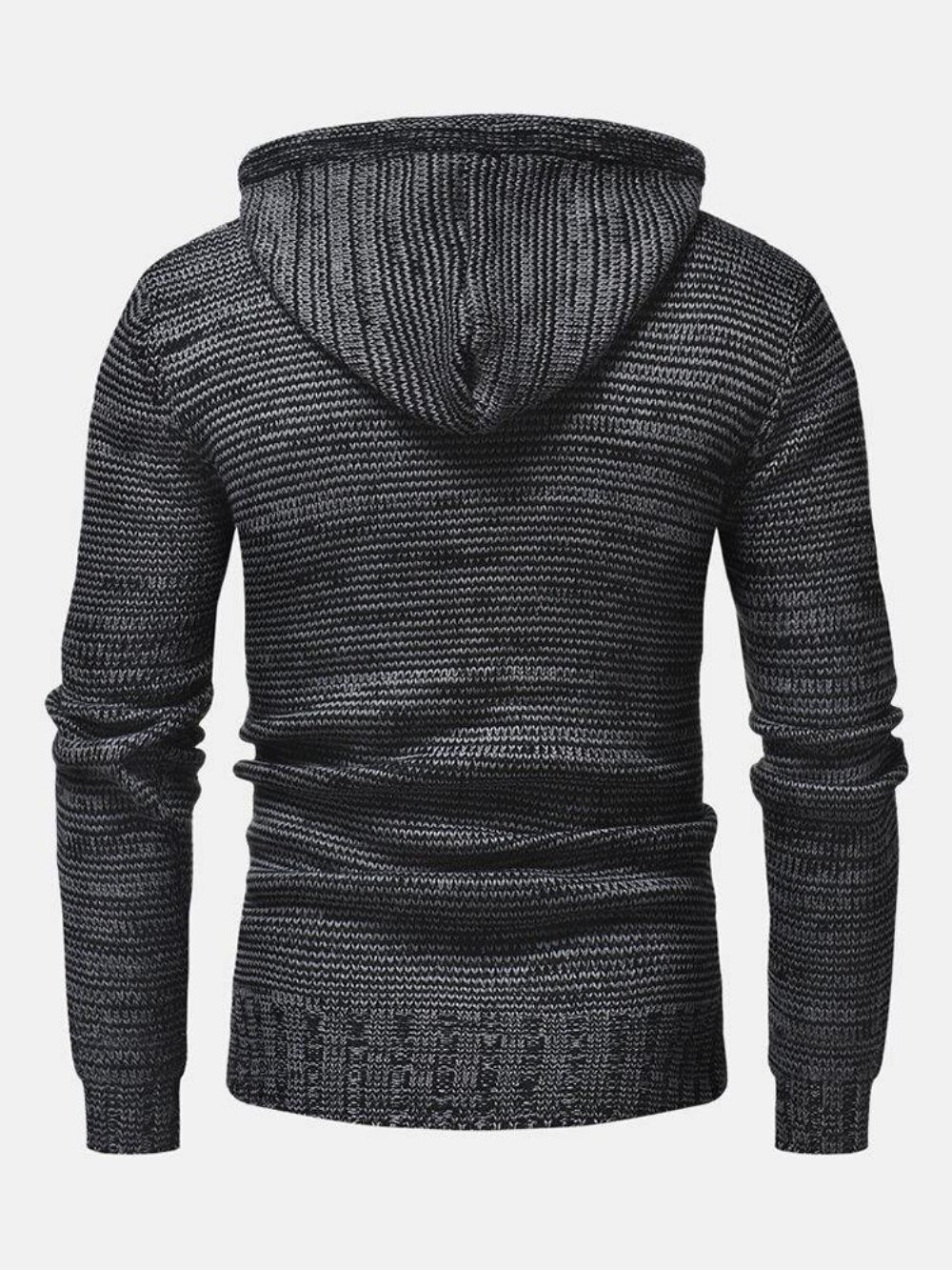 Herren Vintage Halb Zweireihiger Reißverschluss Stricken Warme Kapuzenpullover