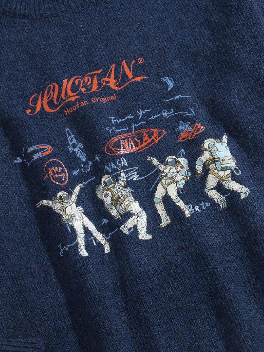 Lässige Strickpullover Mit Rundhalsausschnitt Und Astronaut-Buchstabendruck Für Herren