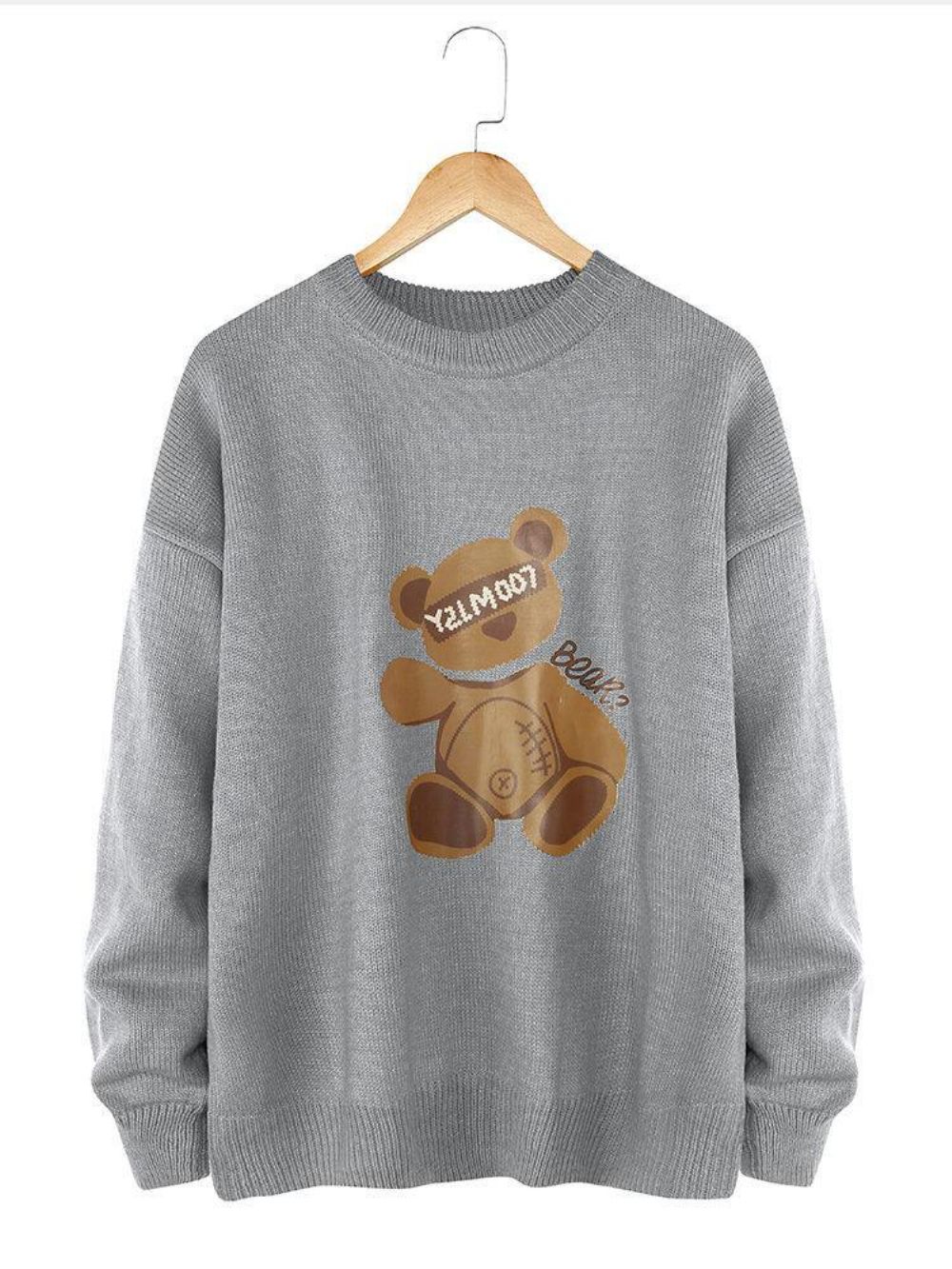 Lässige Strickpullover Mit Rundhalsausschnitt Und Cartoon-Bär-Print Für Herren