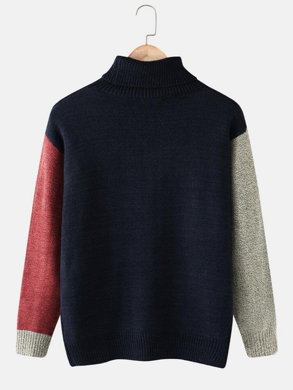 Rollkragen-Strick-Ripp-Casual-Pullover Mit Farbblock Für Herren