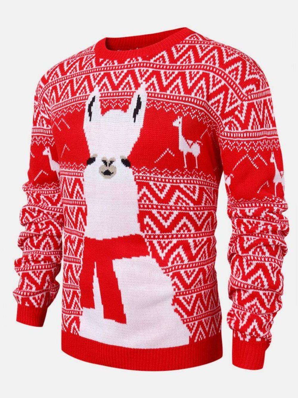 Weihnachten Herren Cartoon Alpaka & Geometrie Gestrickte Warme Pullover Pullover