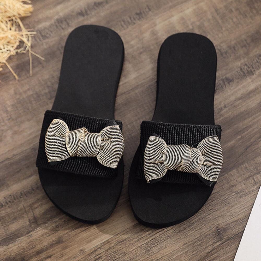 Damen Bowknot Decor Bequeme Weiche Flache Plateau-Slipper