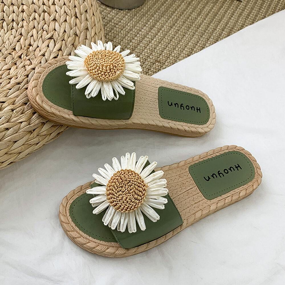 Damen Daisy Decor Tragbare Bequeme Strand-Slides Hausschuhe