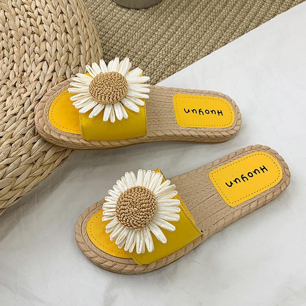 Damen Daisy Decor Tragbare Bequeme Strand-Slides Hausschuhe