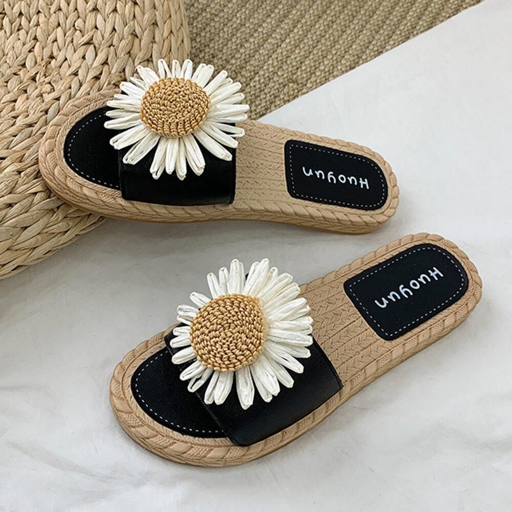 Damen Daisy Decor Tragbare Bequeme Strand-Slides Hausschuhe