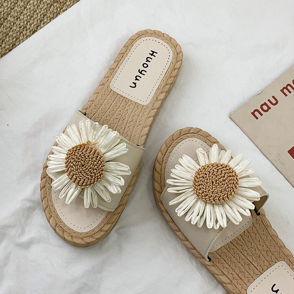 Damen Daisy Decor Tragbare Bequeme Strand-Slides Hausschuhe