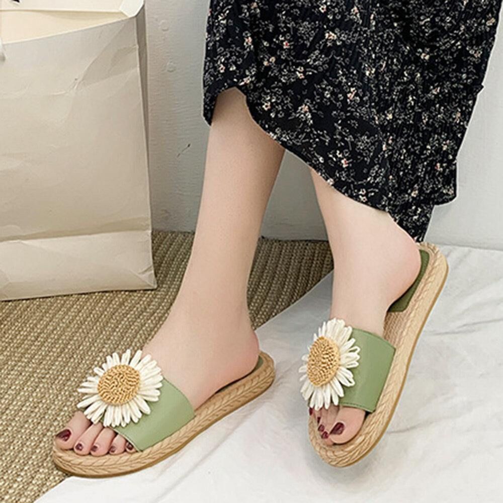 Damen Daisy Decor Tragbare Bequeme Strand-Slides Hausschuhe