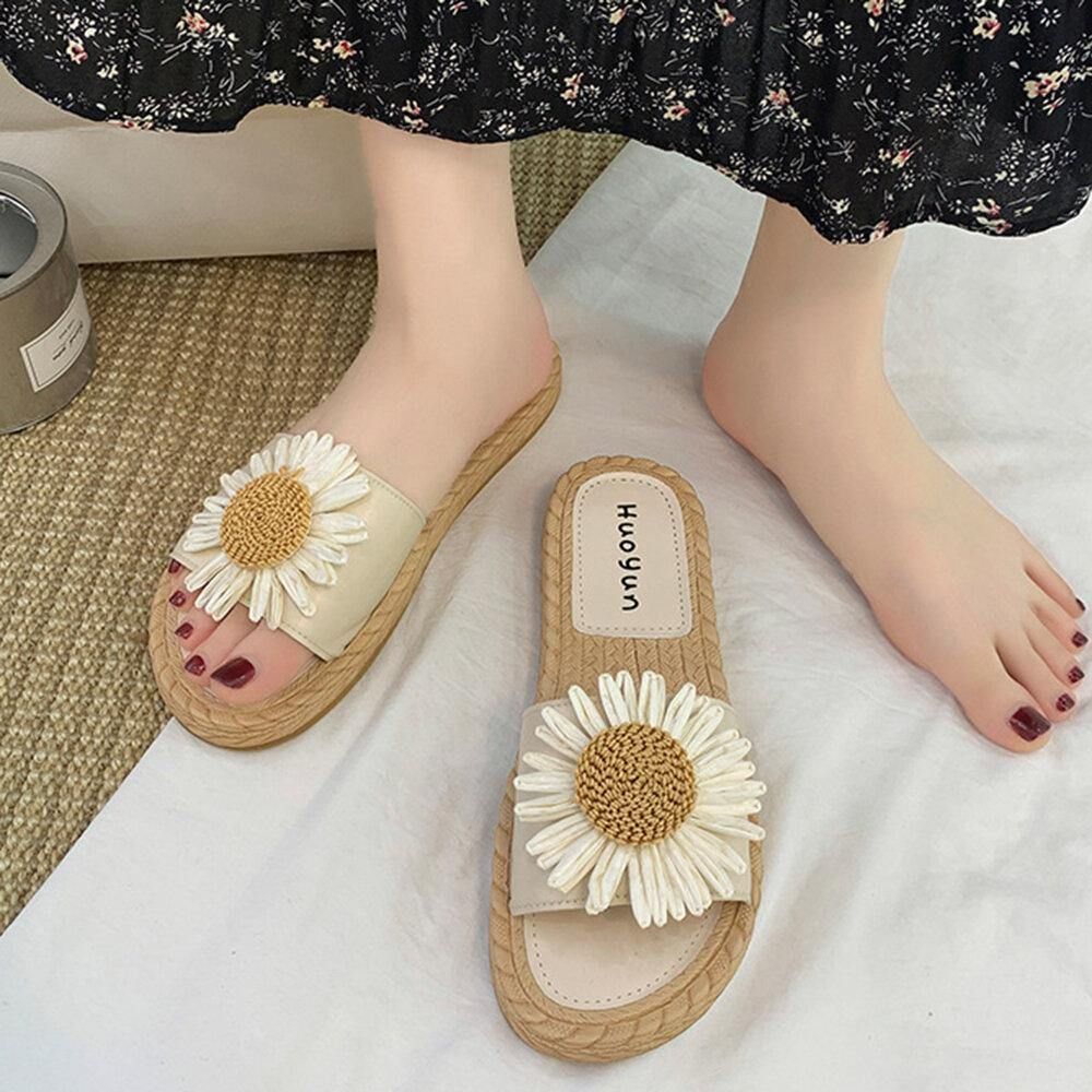 Damen Daisy Decor Tragbare Bequeme Strand-Slides Hausschuhe