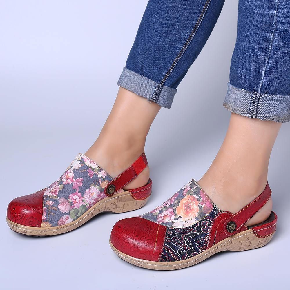 Damen Super Bequem Bloom Blumen Spleißen Retro-Muster Stitching Slip On Flache Schuhe