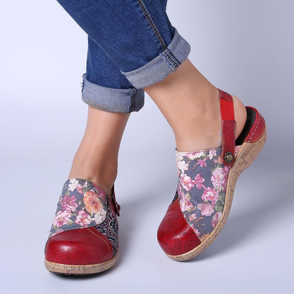 Damen Super Bequem Bloom Blumen Spleißen Retro-Muster Stitching Slip On Flache Schuhe