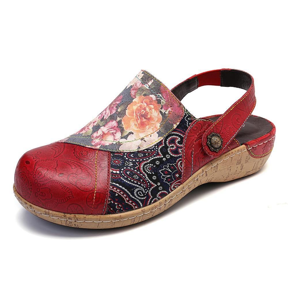 Damen Super Bequem Bloom Blumen Spleißen Retro-Muster Stitching Slip On Flache Schuhe