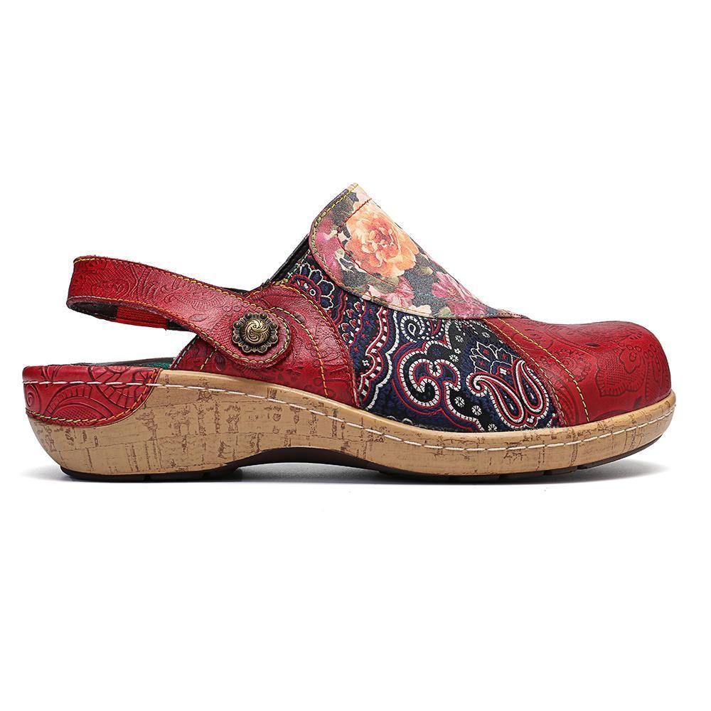 Damen Super Bequem Bloom Blumen Spleißen Retro-Muster Stitching Slip On Flache Schuhe