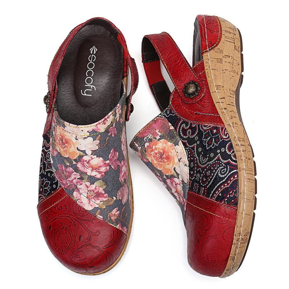 Damen Super Bequem Bloom Blumen Spleißen Retro-Muster Stitching Slip On Flache Schuhe