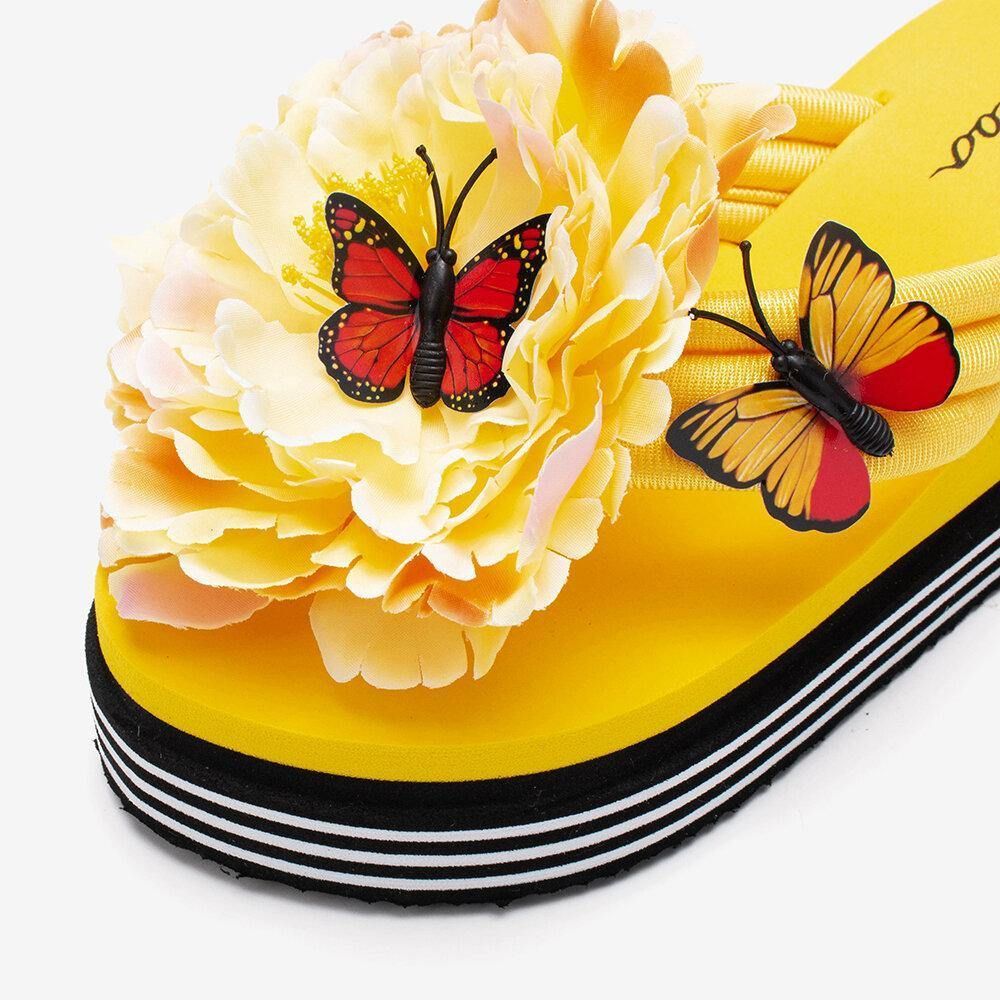 Frauen Blumen Schmetterling Dekor Clip Toe Beach Plateau Hausschuhe