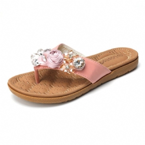 Frauen Strand Blumen Strass Clip Toe Hausschuhe