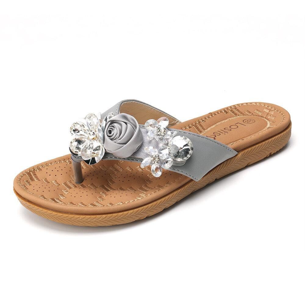 Frauen Strand Blumen Strass Clip Toe Hausschuhe