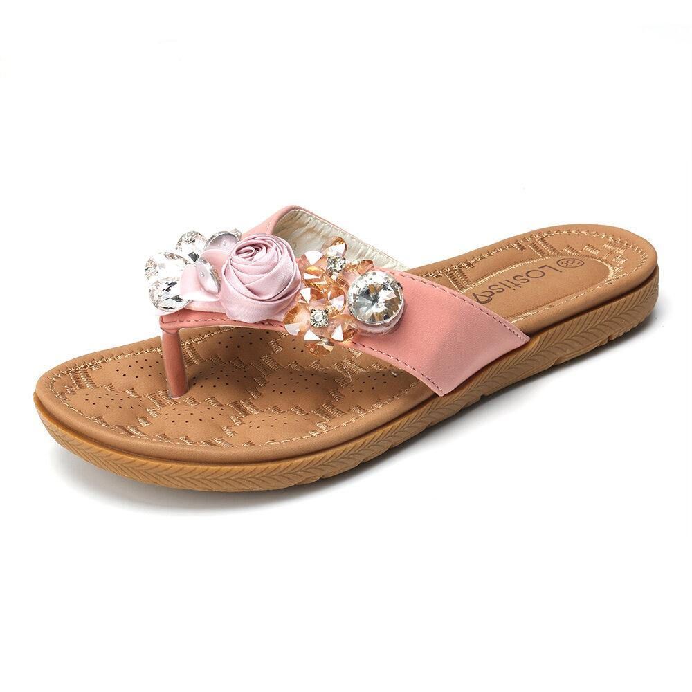 Frauen Strand Blumen Strass Clip Toe Hausschuhe