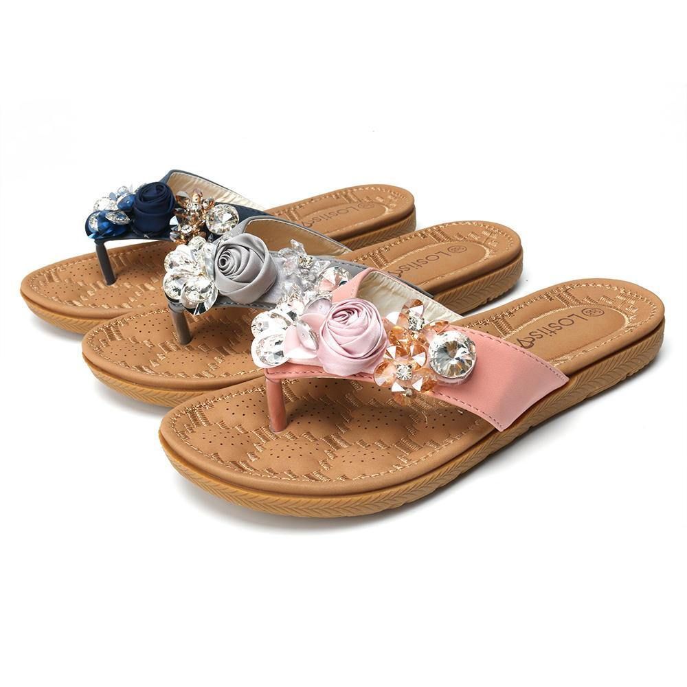 Frauen Strand Blumen Strass Clip Toe Hausschuhe