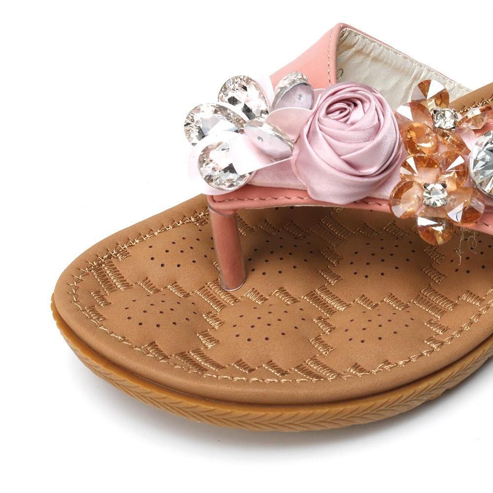 Frauen Strand Blumen Strass Clip Toe Hausschuhe