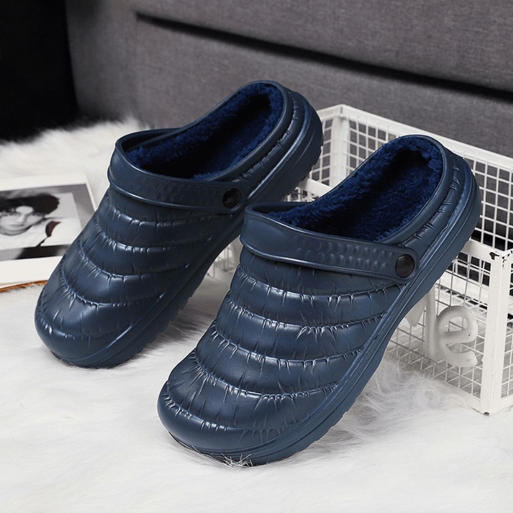 Herren Wasserdichter Stoff Plüsch Warm Gefüttert Bequeme Slip-On Hausschuhe