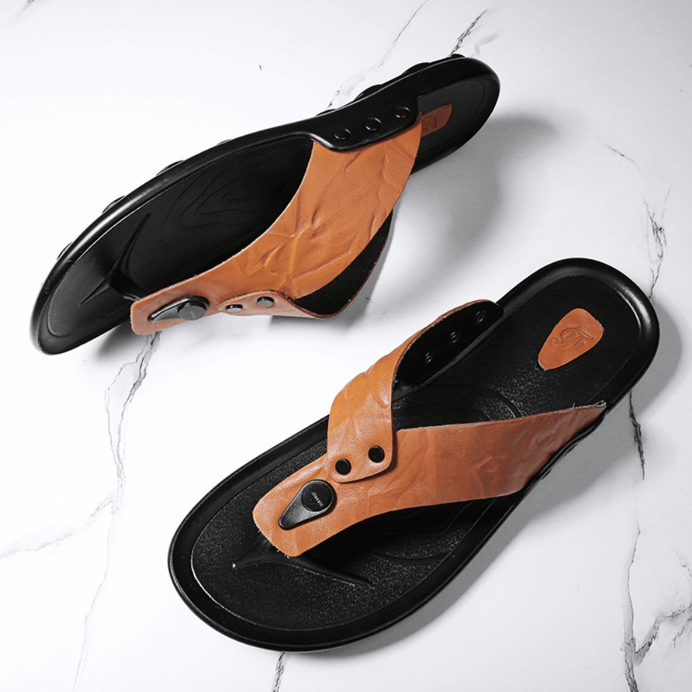 Männer Leder Atmungsaktive Weiche Sohle Rutschfeste Bequeme Outdoor Flip Flops Lässige Hausschuhe