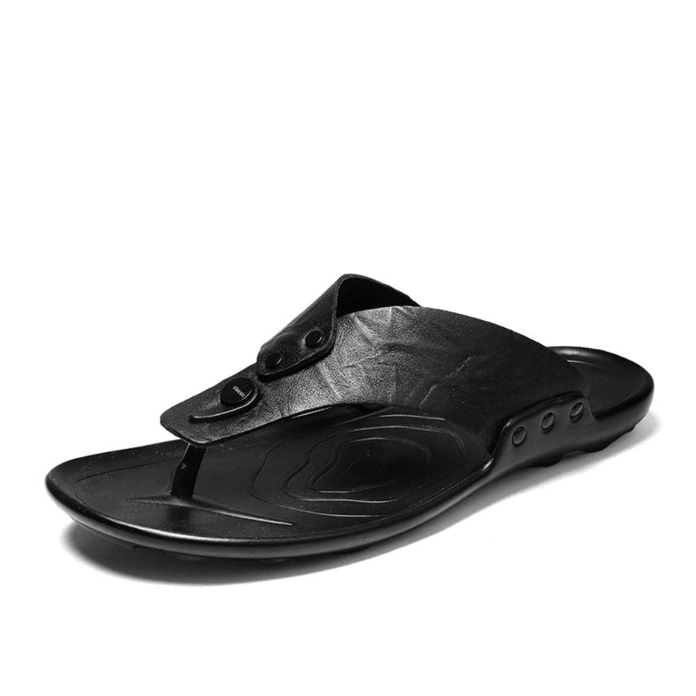 Männer Leder Atmungsaktive Weiche Sohle Rutschfeste Bequeme Outdoor Flip Flops Lässige Hausschuhe