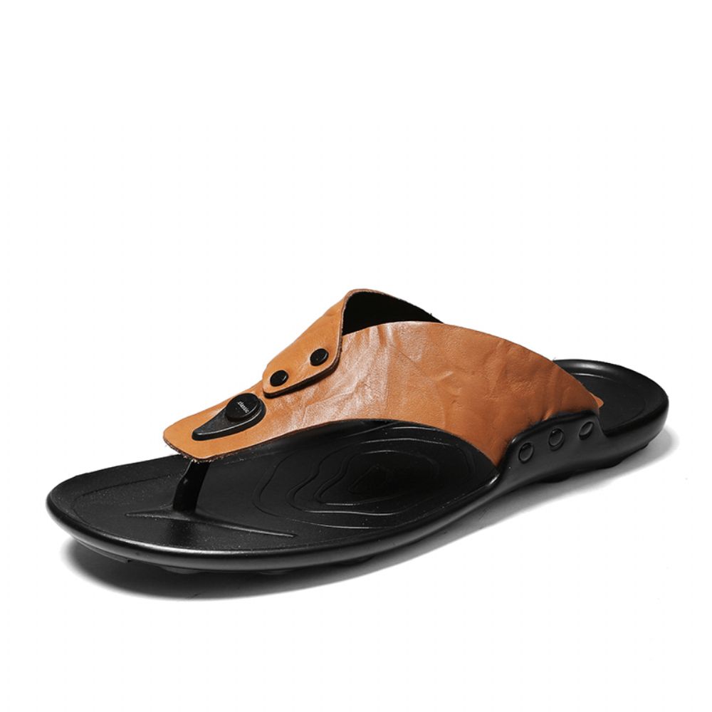 Männer Leder Atmungsaktive Weiche Sohle Rutschfeste Bequeme Outdoor Flip Flops Lässige Hausschuhe