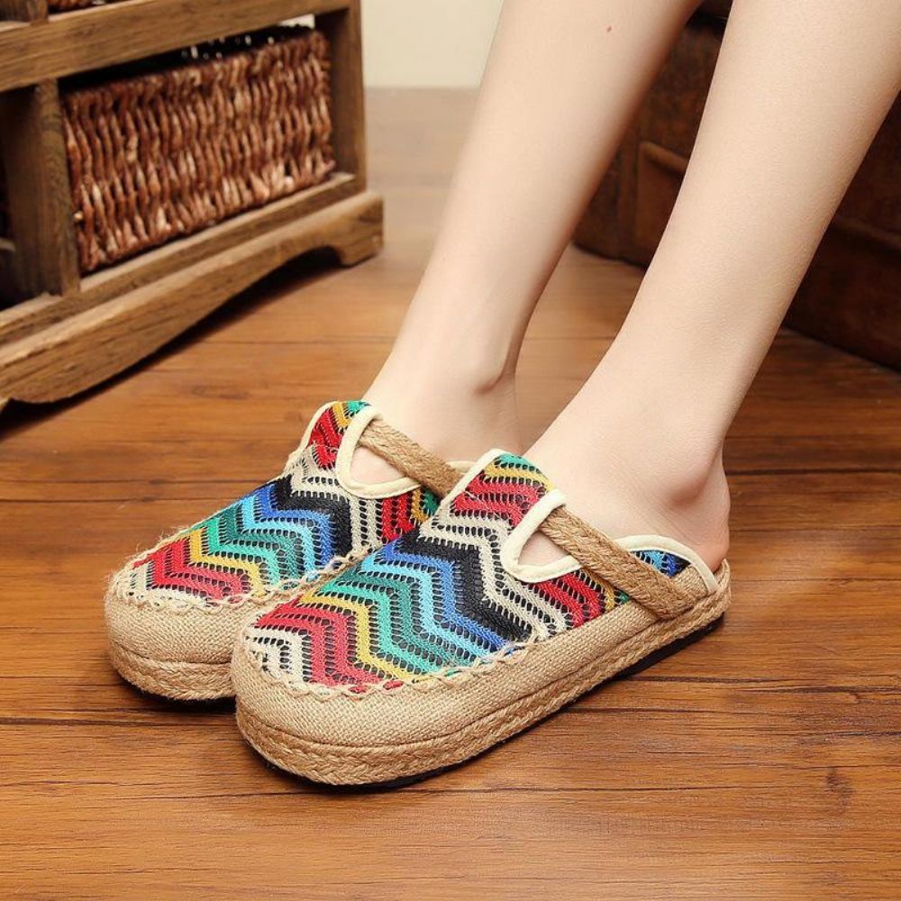 Rainbow Espadrilles Flax Backless Loafer