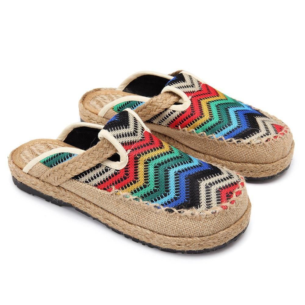 Rainbow Espadrilles Flax Backless Loafer