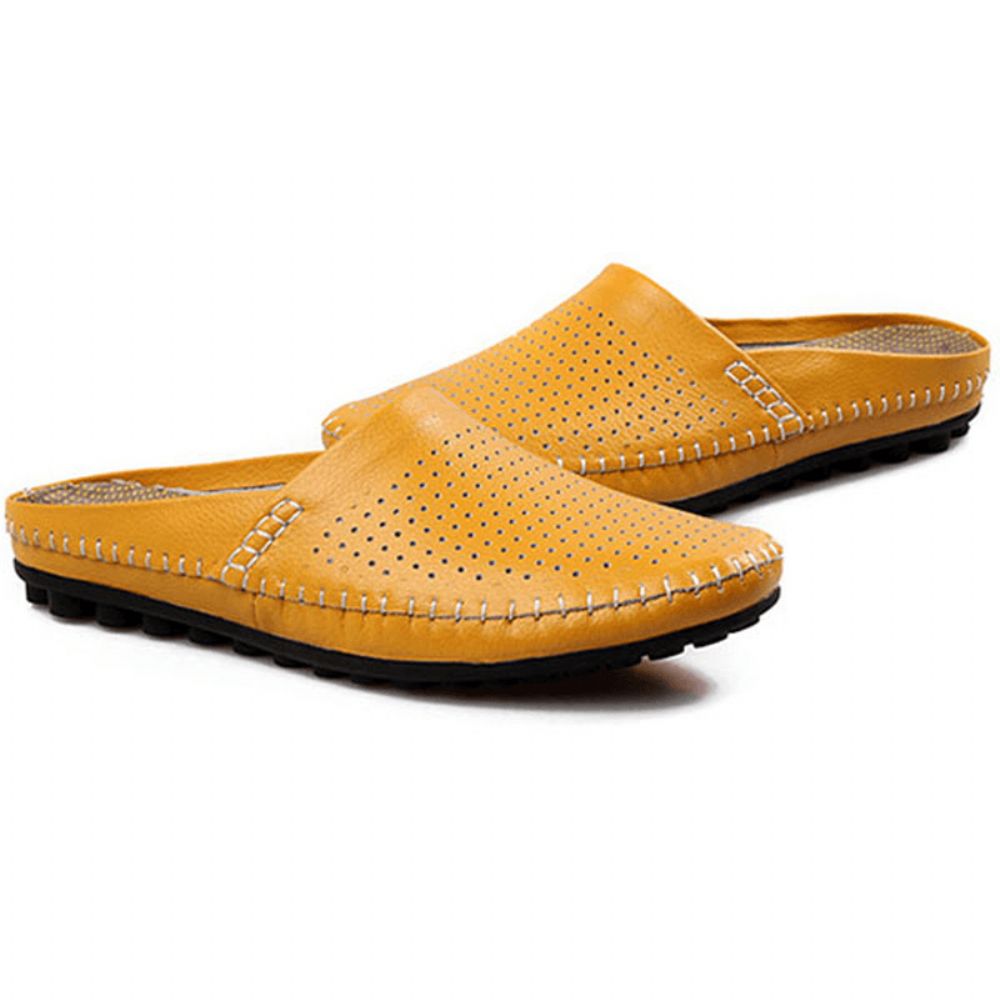 Slipper Herren Aushöhlen Casual Beach Slip On In Leder