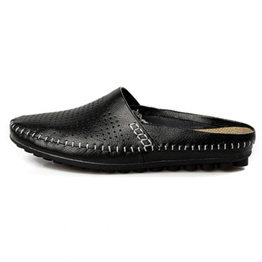 Slipper Herren Aushöhlen Casual Beach Slip On In Leder