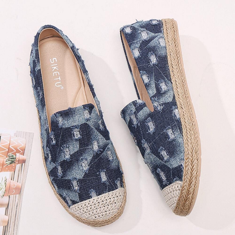 Bequeme Denim-Espadrilles Mit Zerrissenem Design Für Damen