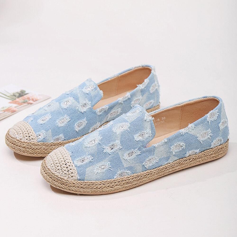 Bequeme Denim-Espadrilles Mit Zerrissenem Design Für Damen