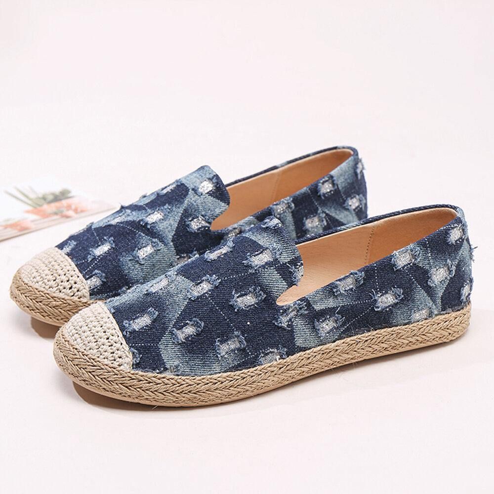 Bequeme Denim-Espadrilles Mit Zerrissenem Design Für Damen