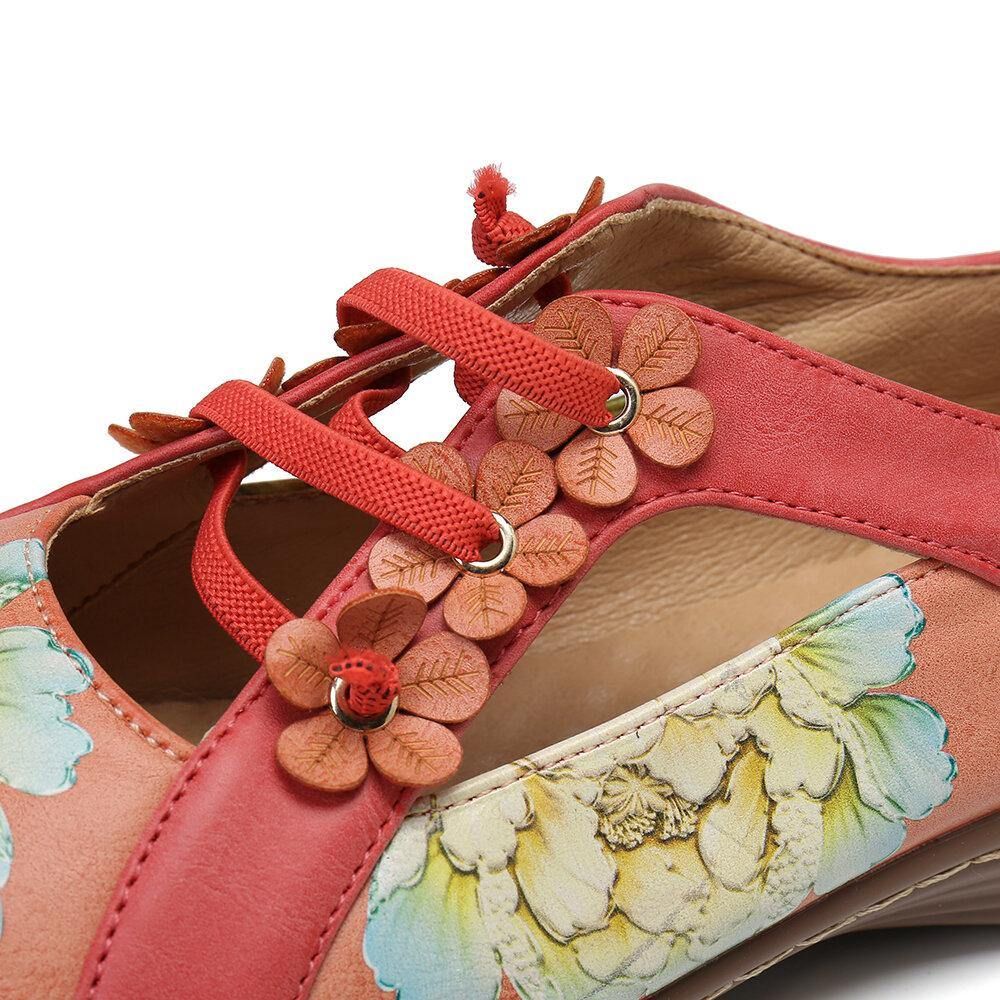 Blumenmuster Elastisches Band Runde Zehen Die Retro-Casual-Flache Schuhe Spleißen