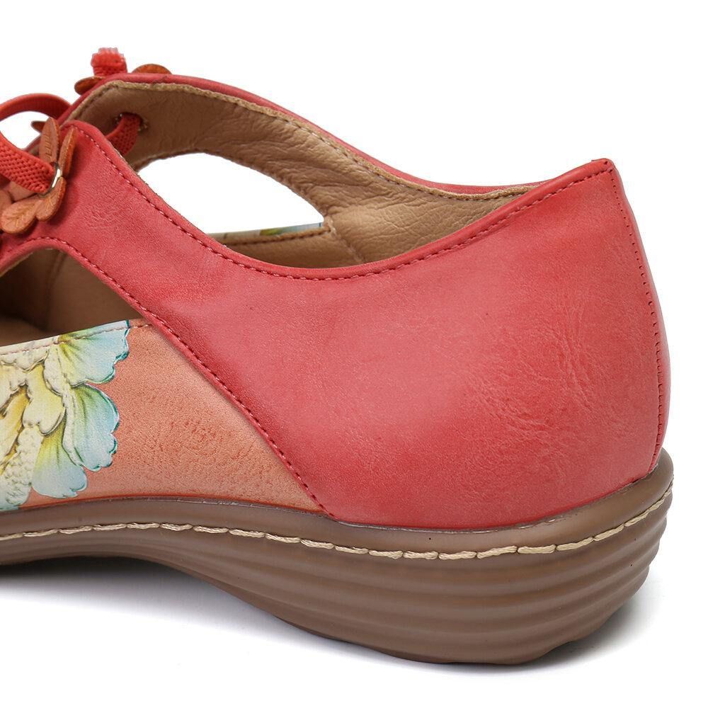 Blumenmuster Elastisches Band Runde Zehen Die Retro-Casual-Flache Schuhe Spleißen