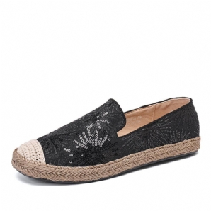 Damen Casual Pailletten Blumen Muster Espadrille Flache Schuhe Müßiggänger