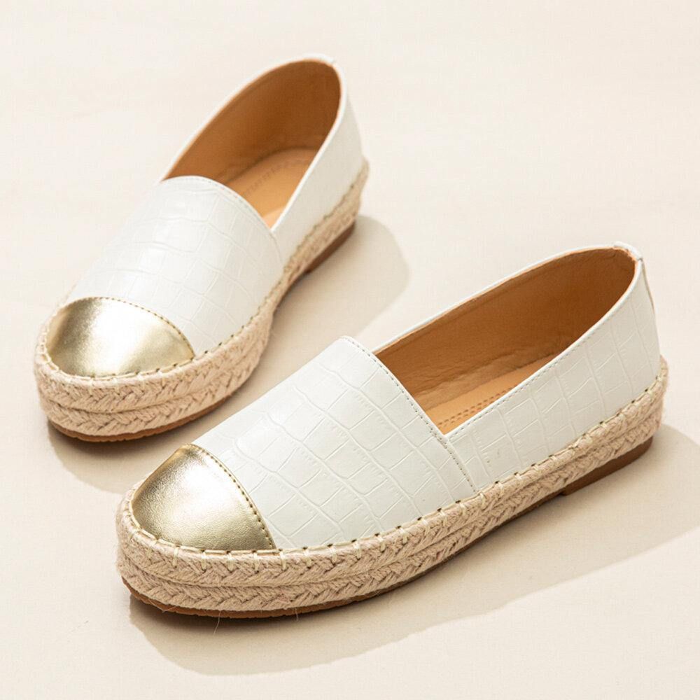 Damen Casual Splicing Slip On Espadrille Loafers Flache Schuhe Fischerschuhe