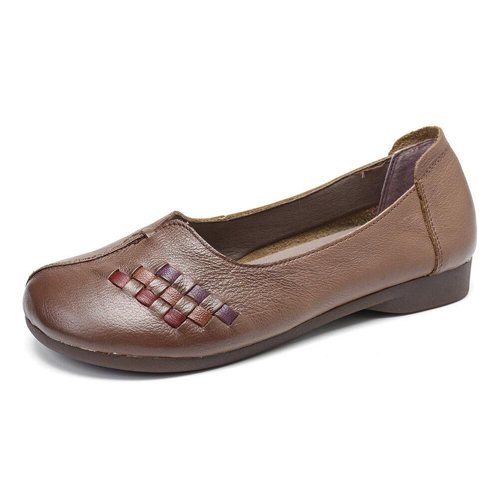 Damen-Leder Weich Rutschfest Lässig Flache Loafer-Schuhe