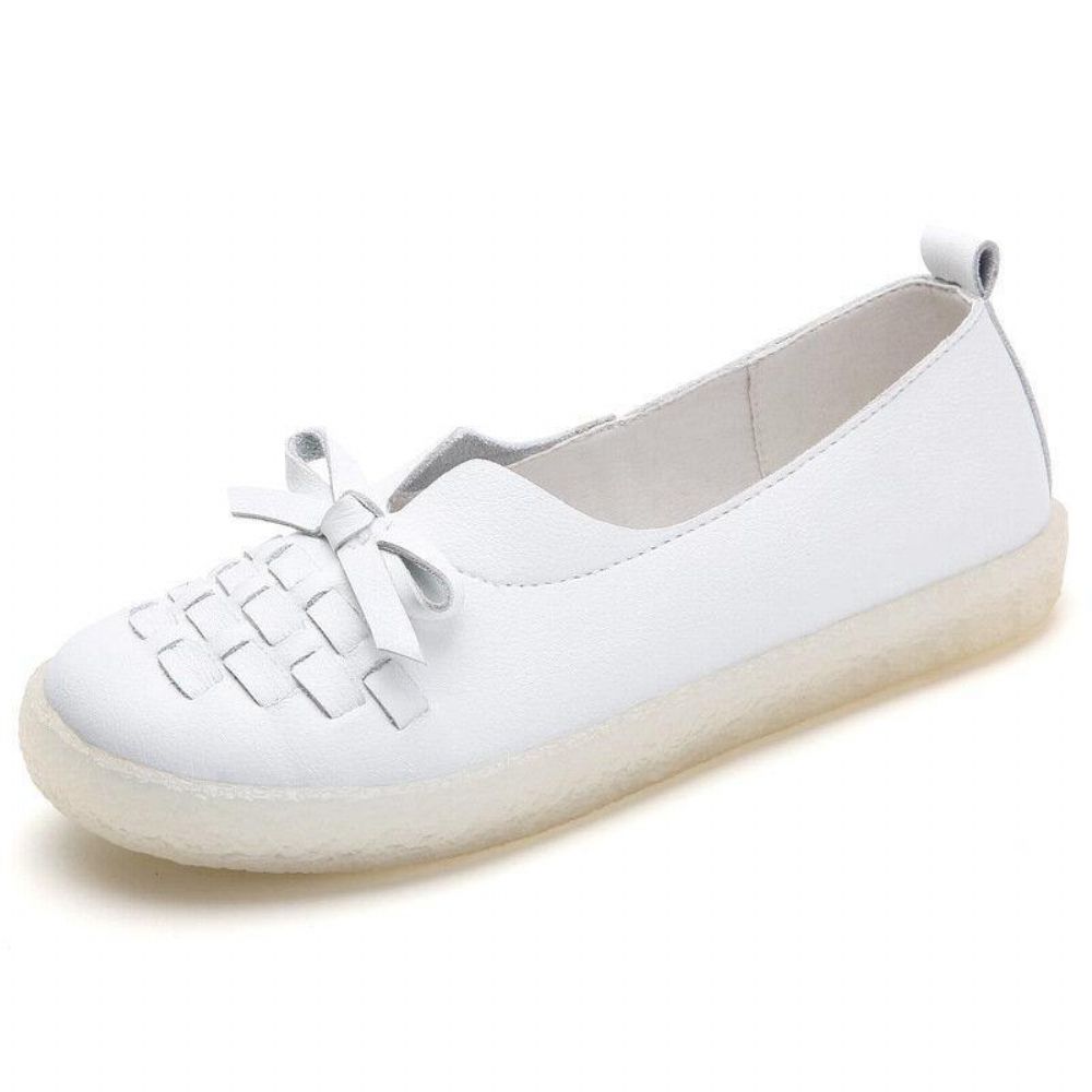 Damen-Leder Zum Hineinschlüpfen Einfarbig Gewebt Bowknot Asakuchi Flache Schuhe Loafer Schuhe