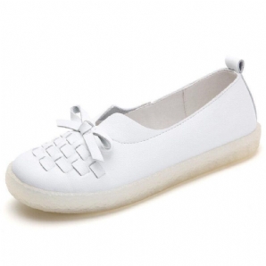 Damen-Leder Zum Hineinschlüpfen Einfarbig Gewebt Bowknot Asakuchi Flache Schuhe Loafer Schuhe