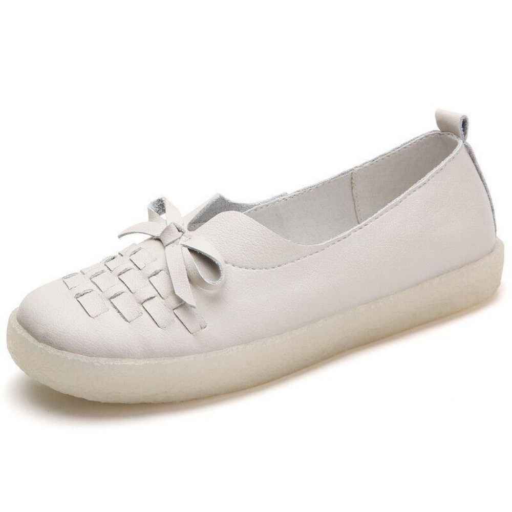 Damen-Leder Zum Hineinschlüpfen Einfarbig Gewebt Bowknot Asakuchi Flache Schuhe Loafer Schuhe